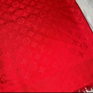 LOUIS VUITTON Monogram Red Shaw/Scarf